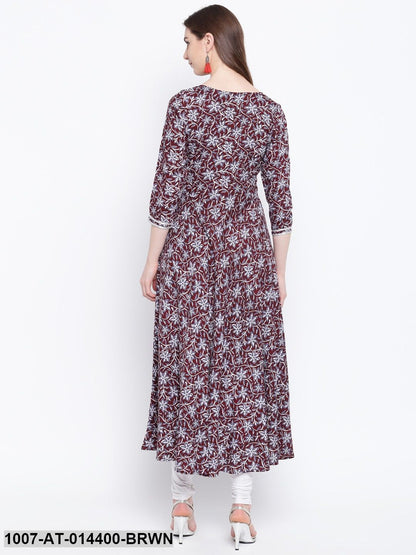 Kalamkari Print Rayon Flared Kurta (Brown) (Pre-Order)