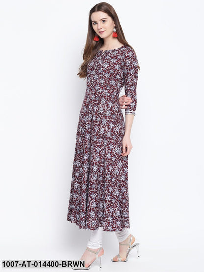 Kalamkari Print Rayon Flared Kurta (Brown) (Pre-Order)