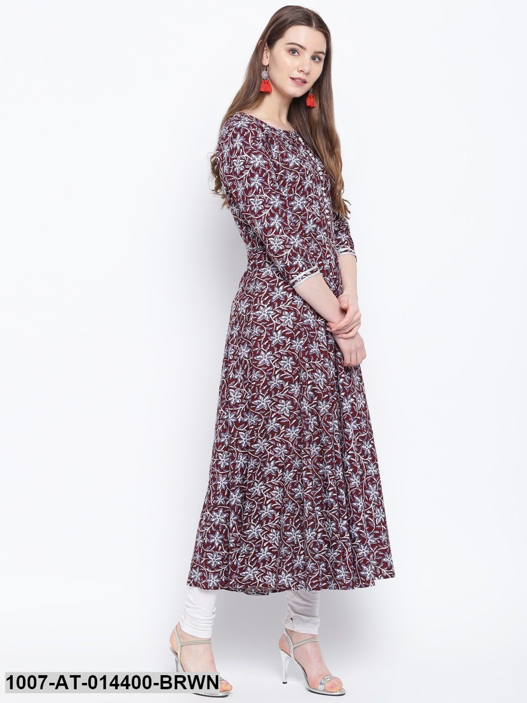 Kalamkari Print Rayon Flared Kurta (Brown) (Pre-Order)