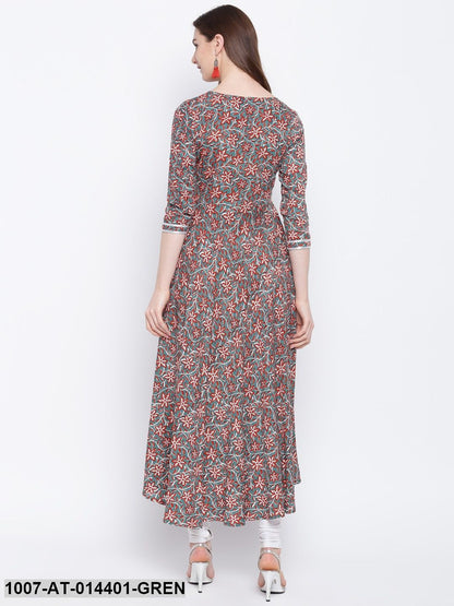 Kalamkari Print Rayon Flared Kurta (Green) (Pre-Order)