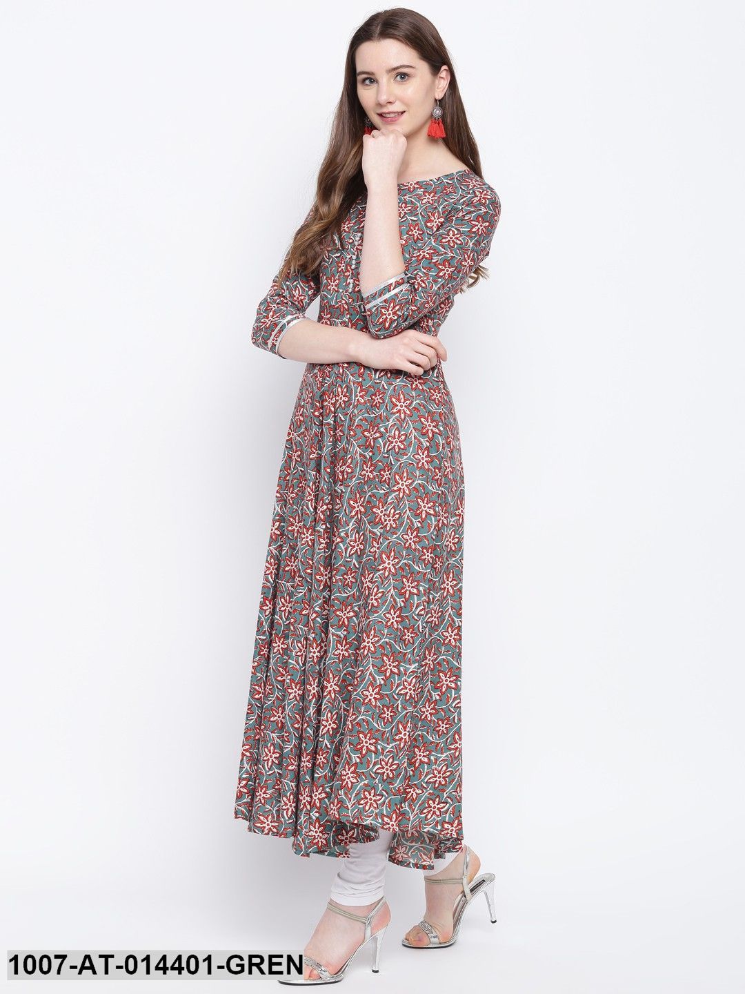 Kalamkari Print Rayon Flared Kurta (Green) (Pre-Order)