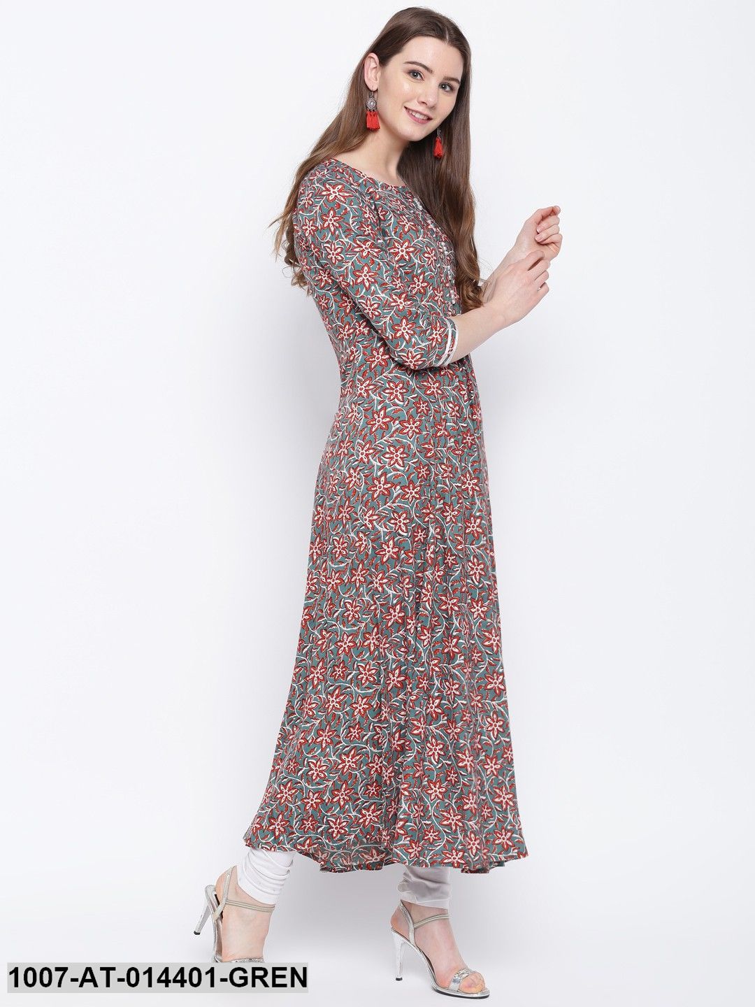 Kalamkari Print Rayon Flared Kurta (Green) (Pre-Order)