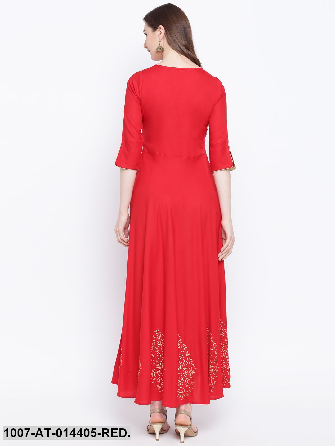 Hand Block Gold Print Rayon Kurta Dress (Red) (Pre-Order)