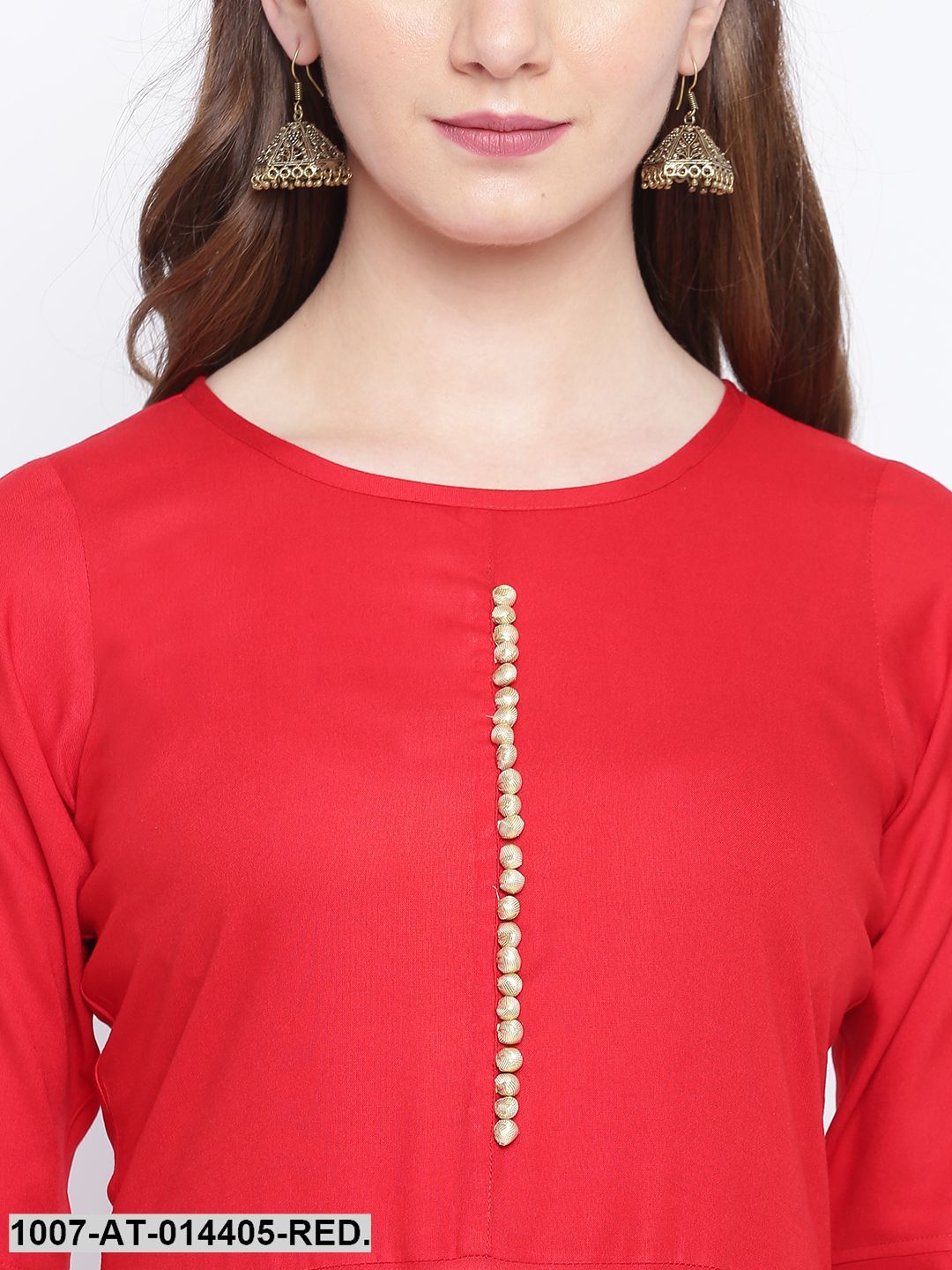 Hand Block Gold Print Rayon Kurta Dress (Red) (Pre-Order)
