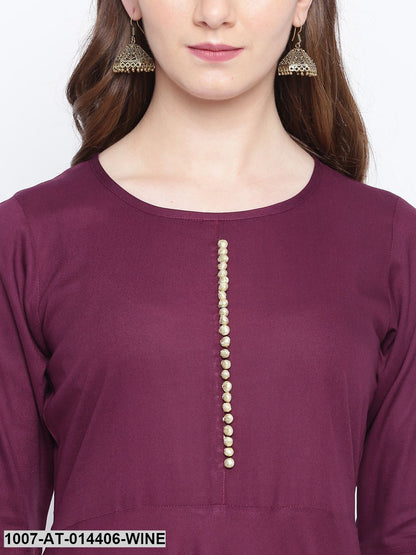 Hand Block Gold Print Rayon Kurta Dress (Wine) (Pre-Order)