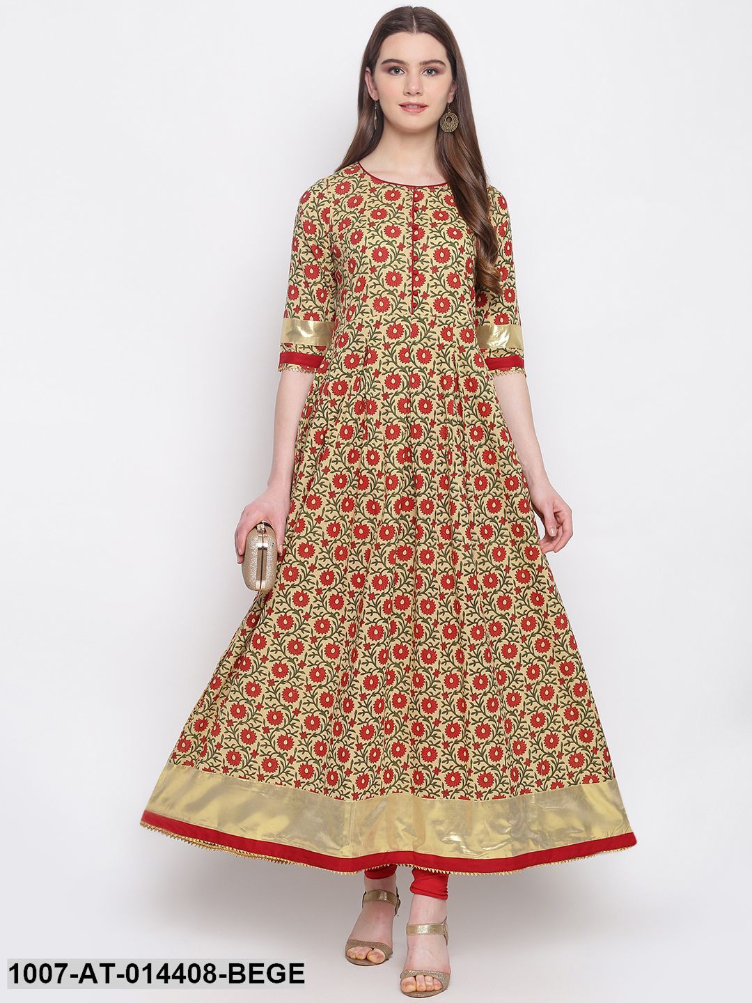 Kalamkari Print Cotton Kurta Dress (Beige) (Pre-Order)