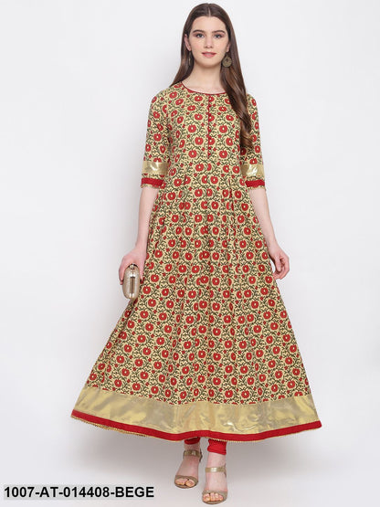 Kalamkari Print Cotton Kurta Dress (Beige) (Pre-Order)