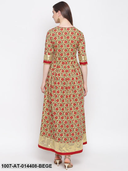 Kalamkari Print Cotton Kurta Dress (Beige) (Pre-Order)