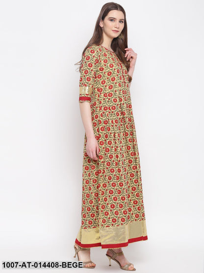 Kalamkari Print Cotton Kurta Dress (Beige) (Pre-Order)