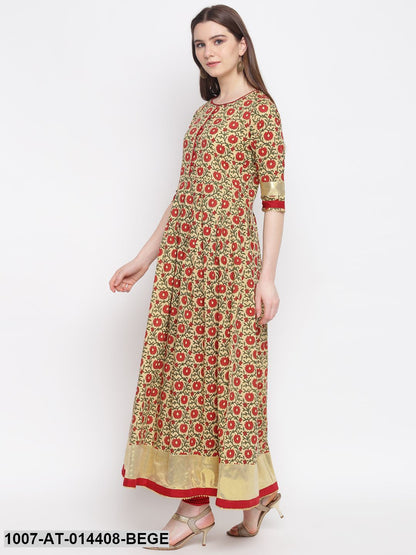 Kalamkari Print Cotton Kurta Dress (Beige) (Pre-Order)