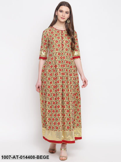 Kalamkari Print Cotton Kurta Dress (Beige) (Pre-Order)