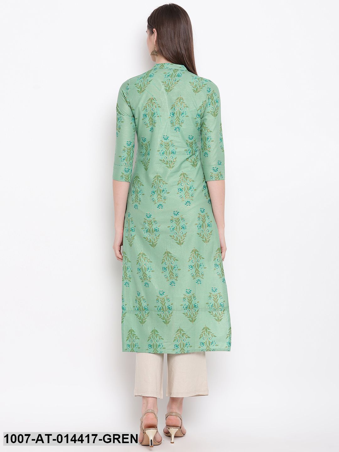 Floral Print Cotton Straight Kurta (Green) (Pre-Order)
