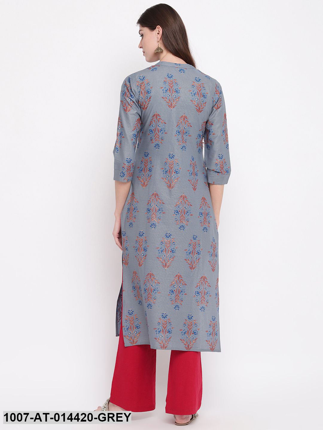 Floral Print Cotton Straight Kurta (Grey) (Pre-Order)