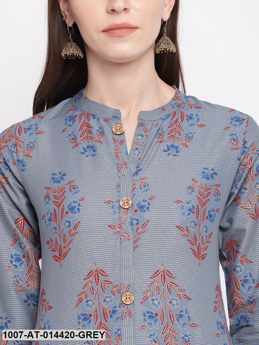 Floral Print Cotton Straight Kurta (Grey) (Pre-Order)