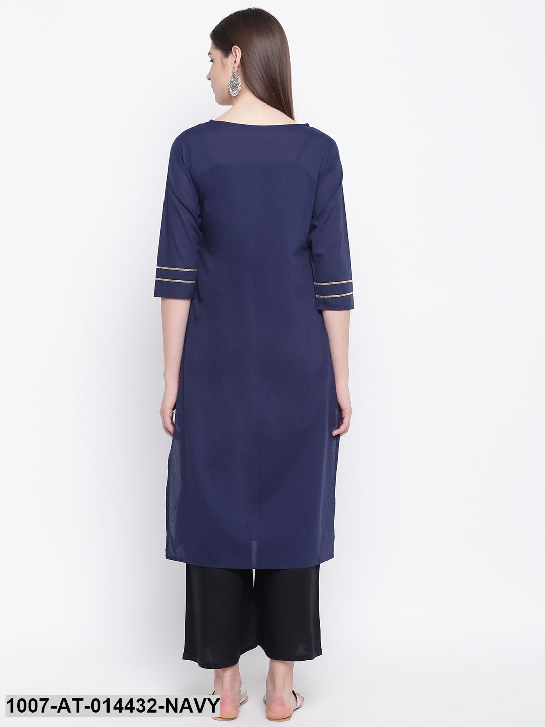 Gold Print Cotton Straight Kurta (Navy Blue) (Pre-Order)