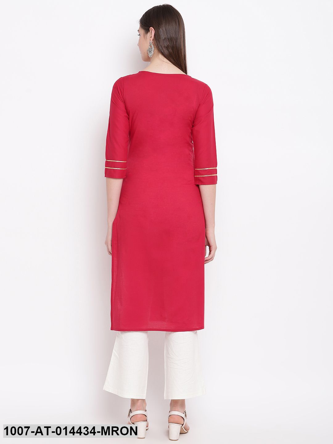 Gold Print Cotton Straight Kurta (Maroon) (Pre-Order)