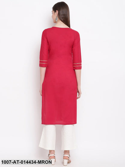 Gold Print Cotton Straight Kurta (Maroon) (Pre-Order)