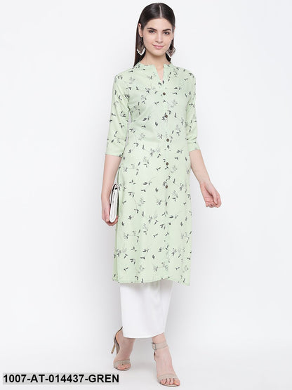 Printed Cotton Straight Kurta (Green) (Pre-Order)