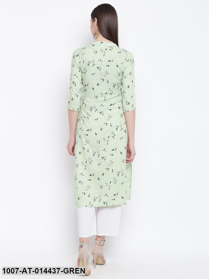 Printed Cotton Straight Kurta (Green) (Pre-Order)