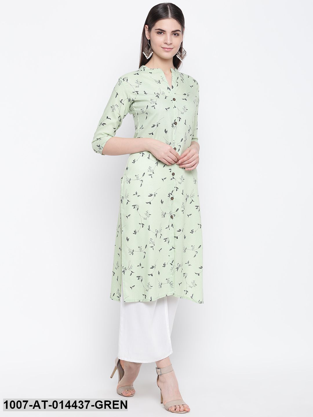 Printed Cotton Straight Kurta (Green) (Pre-Order)