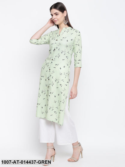 Printed Cotton Straight Kurta (Green) (Pre-Order)