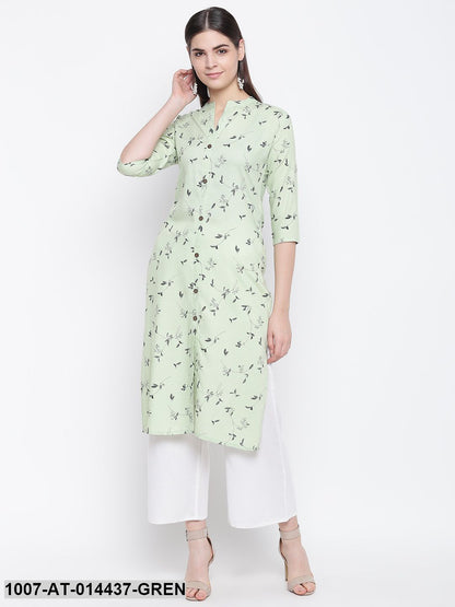 Printed Cotton Straight Kurta (Green) (Pre-Order)