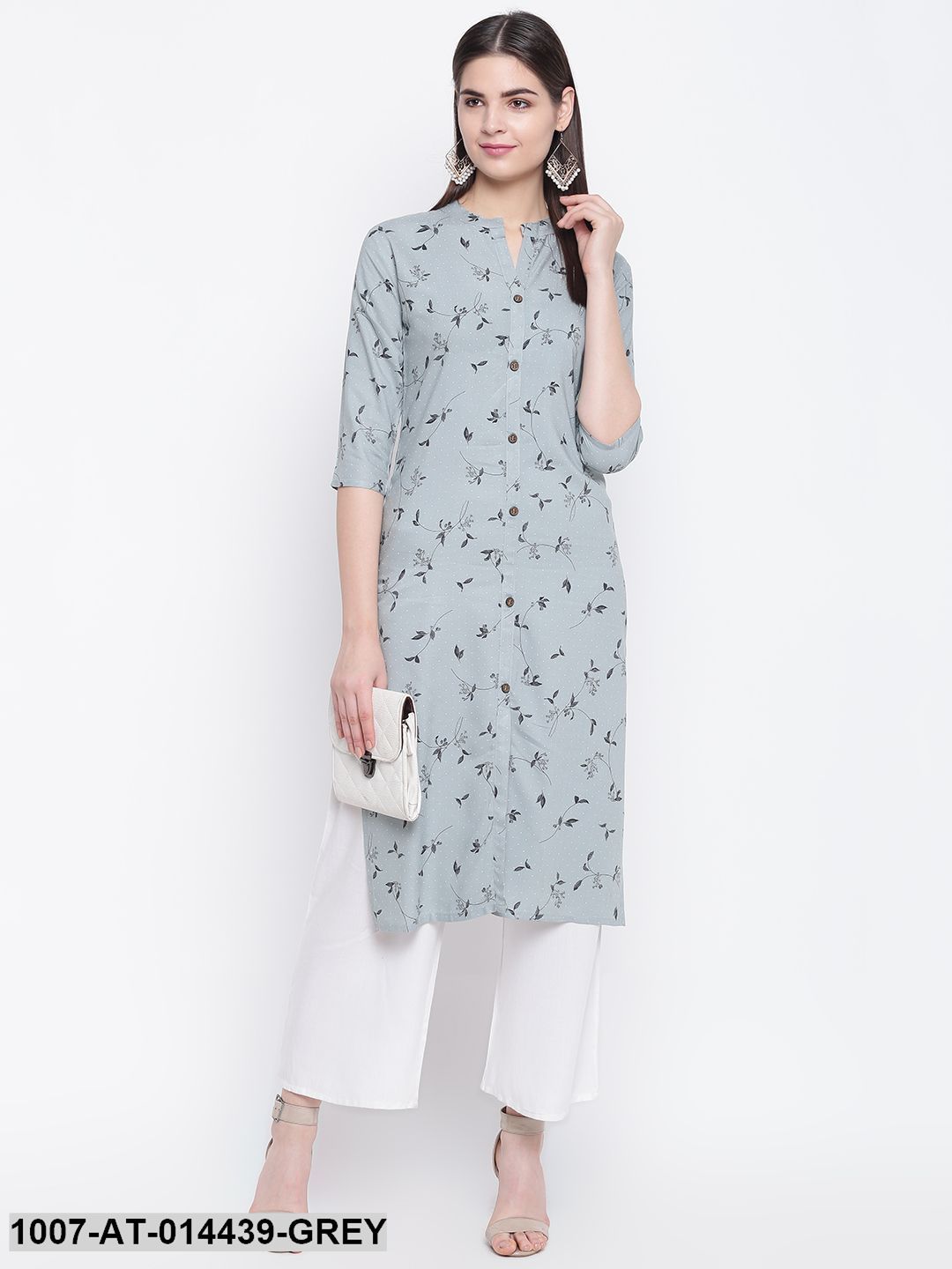 Printed Cotton Straight Kurta (Grey) (Pre-Order)