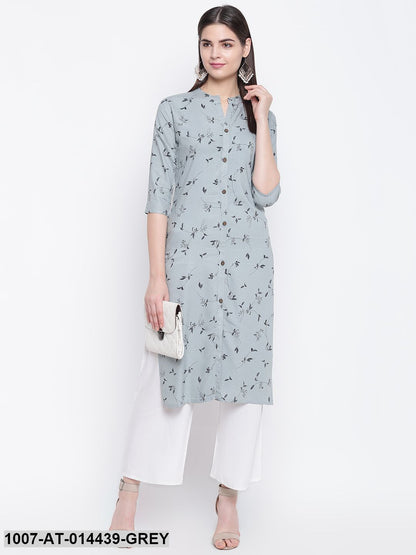 Printed Cotton Straight Kurta (Grey) (Pre-Order)