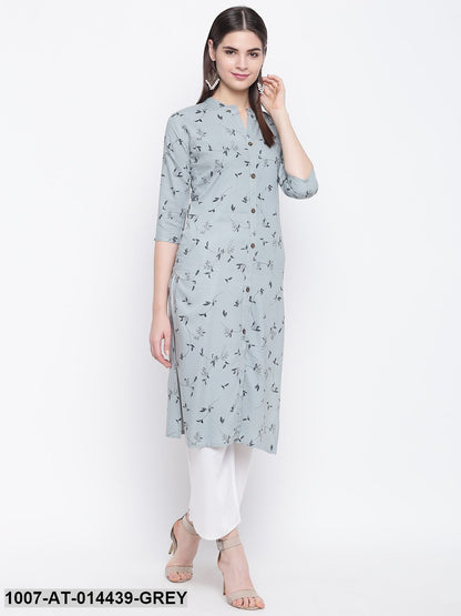 Printed Cotton Straight Kurta (Grey) (Pre-Order)