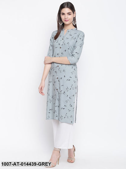 Printed Cotton Straight Kurta (Grey) (Pre-Order)
