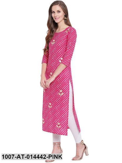 Leheriya Print Cotton Straight Kurta (Pink) (Pre-Order)