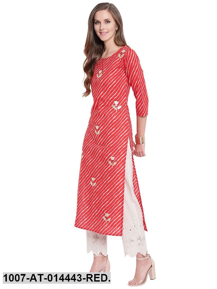 Leheriya Print Cotton Straight Kurta (Red) (Pre-Order)