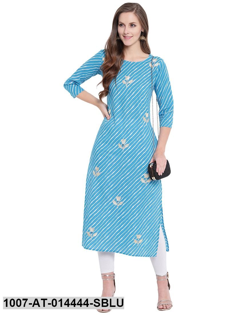 Leheriya Print Cotton Straight Kurta (Sky Blue) (Pre-Order)