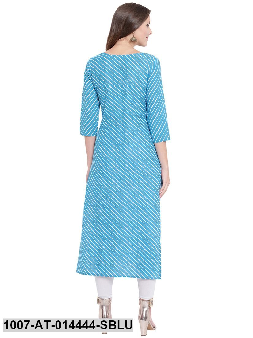 Leheriya Print Cotton Straight Kurta (Sky Blue) (Pre-Order)