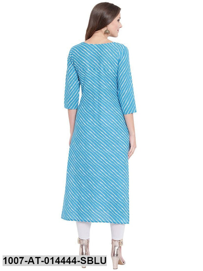 Leheriya Print Cotton Straight Kurta (Sky Blue) (Pre-Order)