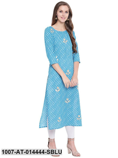 Leheriya Print Cotton Straight Kurta (Sky Blue) (Pre-Order)