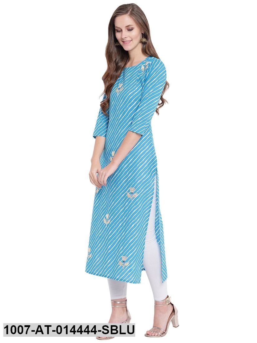 Leheriya Print Cotton Straight Kurta (Sky Blue) (Pre-Order)