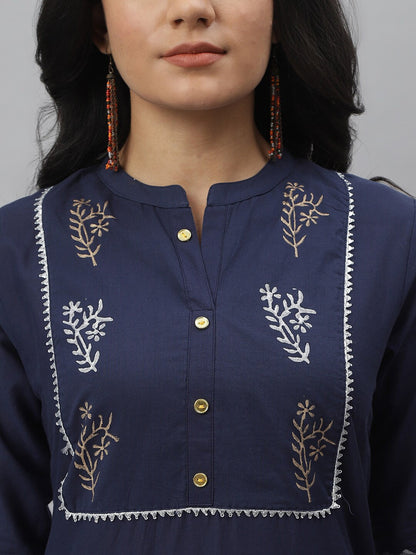 Hand Block Print Cotton Straight Kurta (Navy Blue) (Pre-Order)