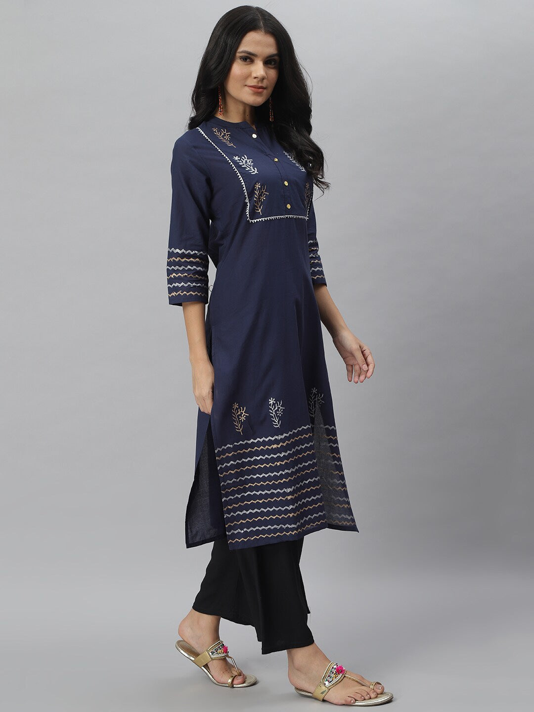 Hand Block Print Cotton Straight Kurta (Navy Blue) (Pre-Order)