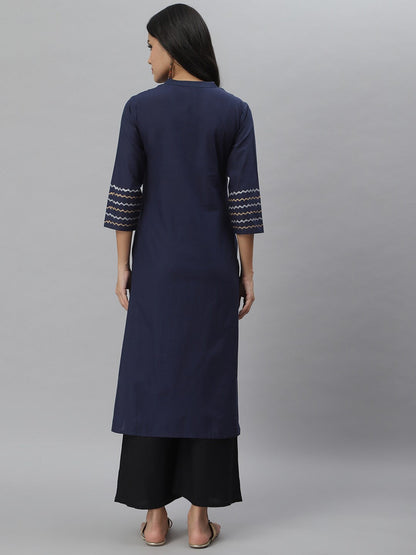 Hand Block Print Cotton Straight Kurta (Navy Blue) (Pre-Order)