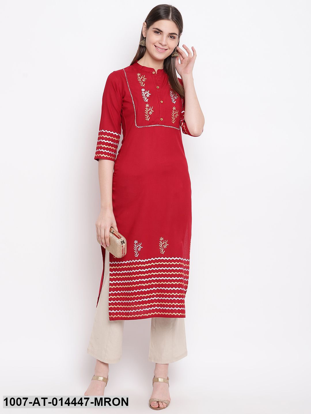 Hand Block Print Cotton Straight Kurta (Maroon) (Pre-Order)