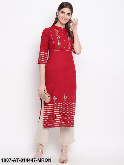 Hand Block Print Cotton Straight Kurta (Maroon) (Pre-Order)