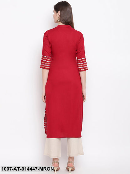 Hand Block Print Cotton Straight Kurta (Maroon) (Pre-Order)