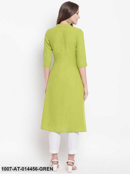 Solid Cotton Slub A-Line Kurta (Green) (Pre-Order)