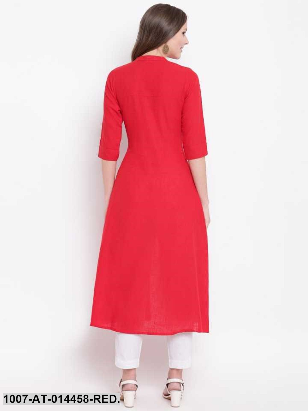 Solid Cotton Slub A-Line Kurta (Red) (Pre-Order)