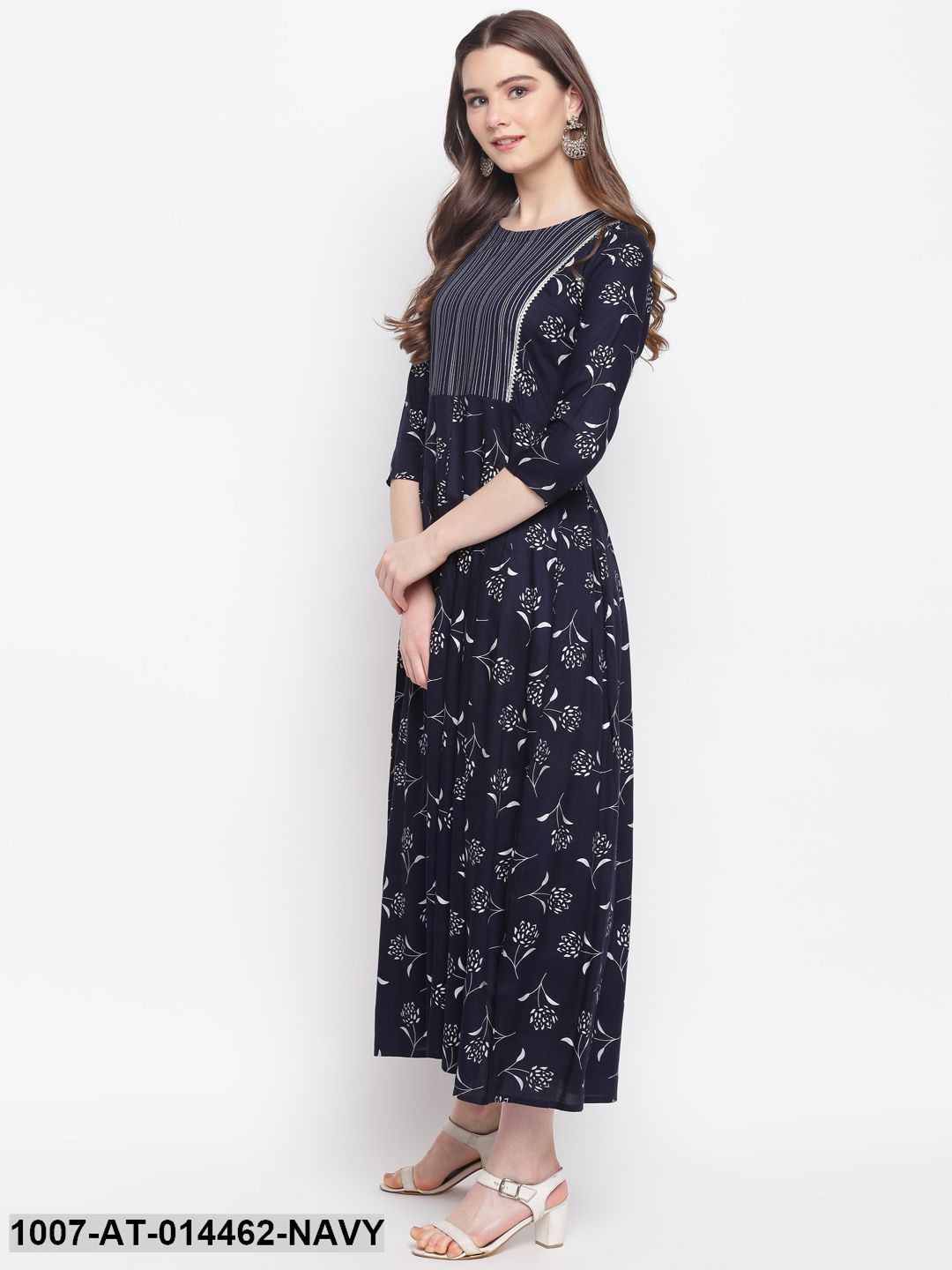 Silver Print Rayon Pleated Kurta (Dark Blue) (Pre-Order)