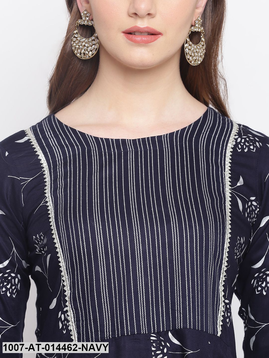 Silver Print Rayon Pleated Kurta (Dark Blue) (Pre-Order)