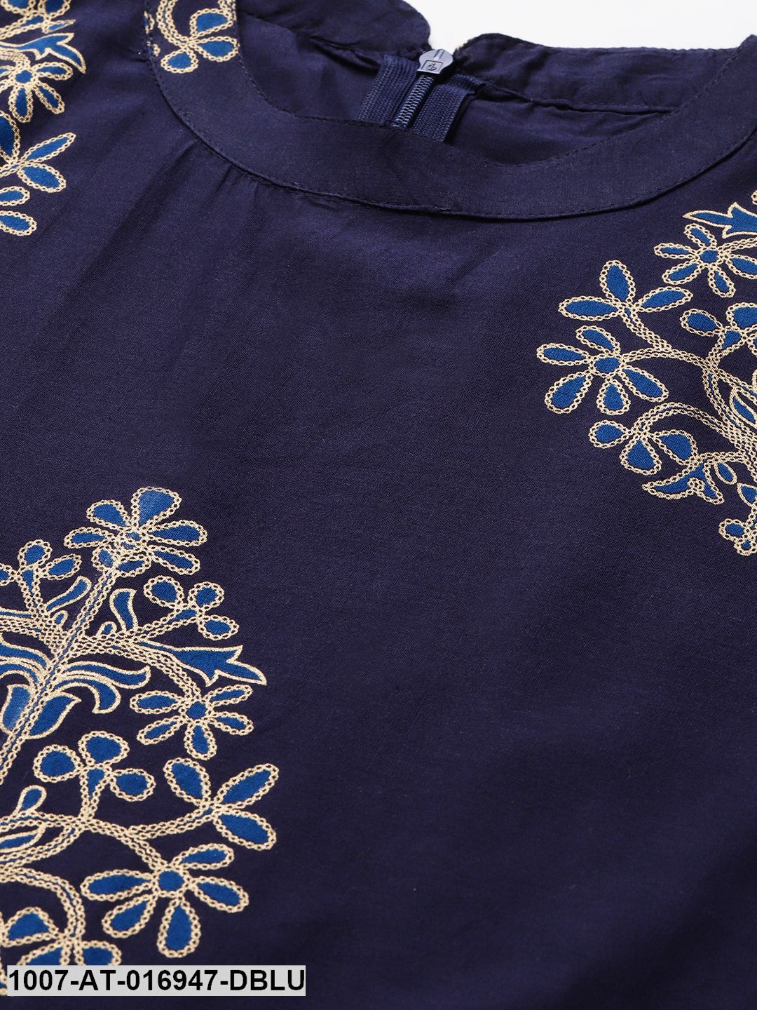 Gold Print Cotton Front Slit Kurta (Dark Blue) (Pre-Order)