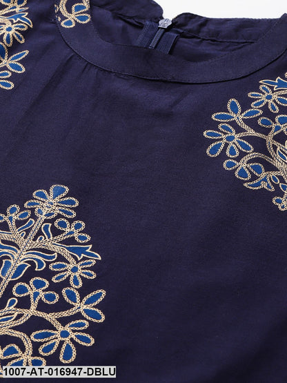 Gold Print Cotton Front Slit Kurta (Dark Blue) (Pre-Order)