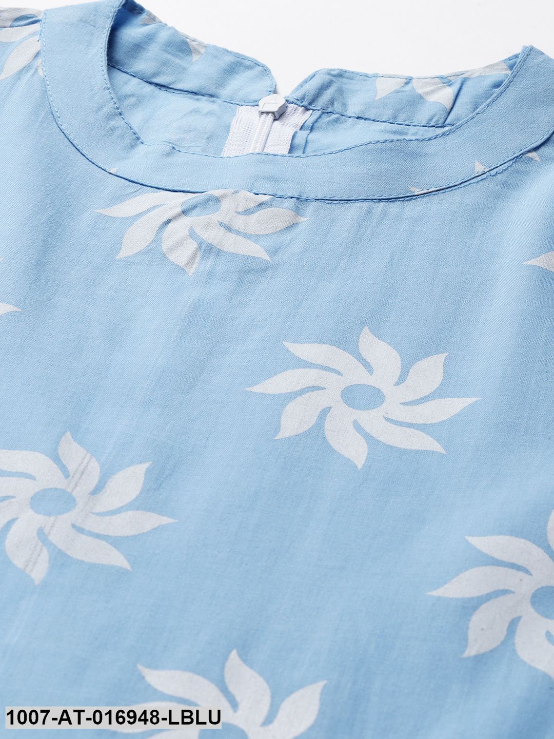 Printed Cotton Front Slit Kurta (Light Blue) (Pre-Order)